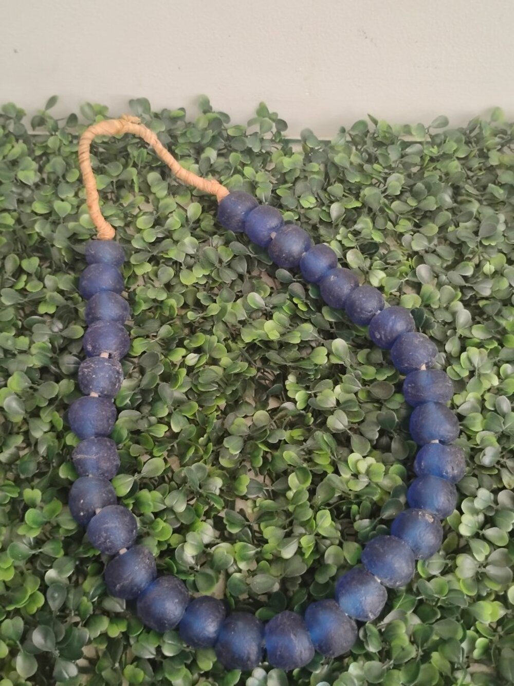 Ghanaian 🌍Glass Bead *HEAVY* Necklace Blue,White & Green Beaded Necklace